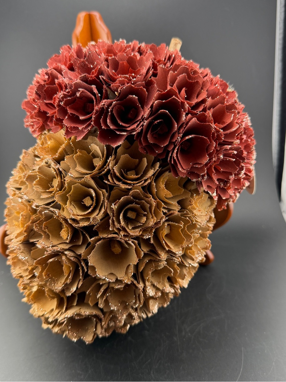 Wood Curl 10" Acorn Thanksgiving Holiday Decor Brown & Burgundy w/Glitter